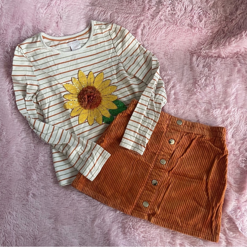 🎀5/$25🎀 shabby chic sunflower corduroy girls medium 2 piece set fall nwot